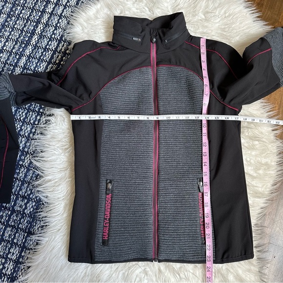Harley-Davidson Mixed Media Textured Knit Jacket full zip stow hood black grey - Picture 10 of 11